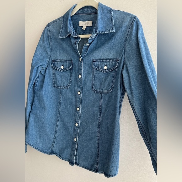 Talbots Petites Denim Button-Up Shirt, Medium Wash Chambray Shirt, Size SP - Picture 12 of 15